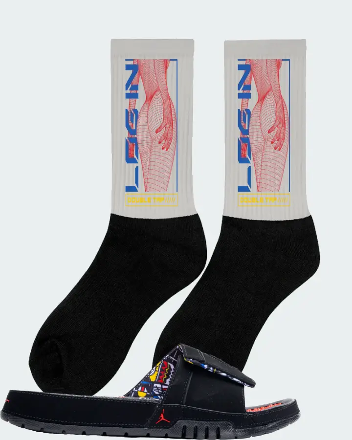 Jordan Hydro 8 Retro Slide Sneaker Matching Grey Socks (LOGIN) - View 3