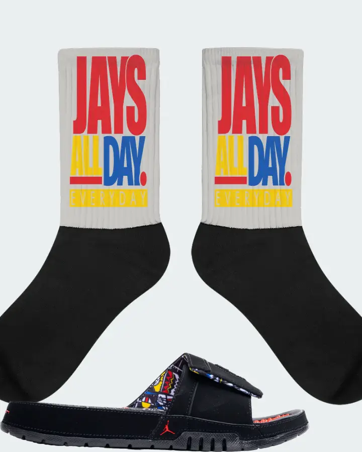 Jordan Hydro 8 Retro Slide Sneaker Matching Grey Socks - Jays All Day