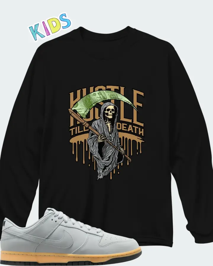 Nike Dunk Low SE Wolf Grey Gum Matching Kid's Long Sleeve T-Shirt