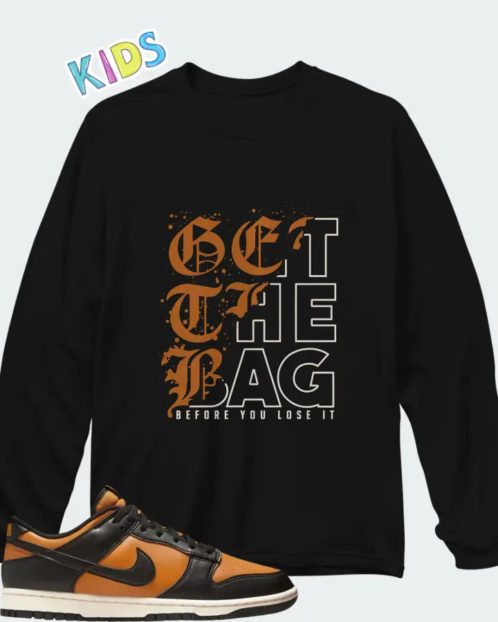 Nike Dunk Low Black Desert Ochre Matching Kid's Long Sleeve T-Shirt