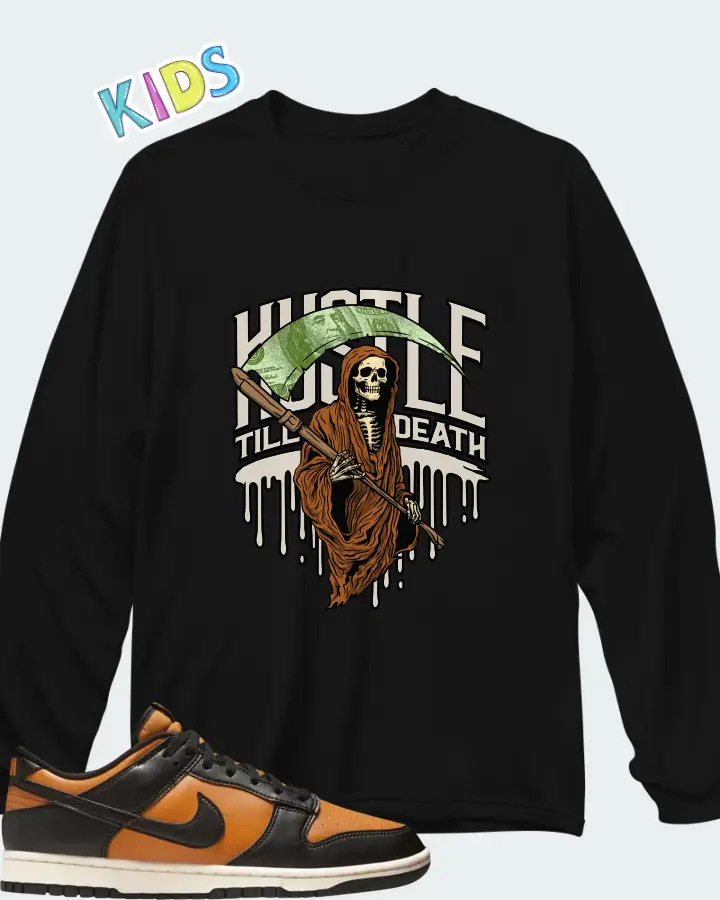 Nike Dunk Low Black Desert Ochre Matching Kid's Long Sleeve T-Shirt