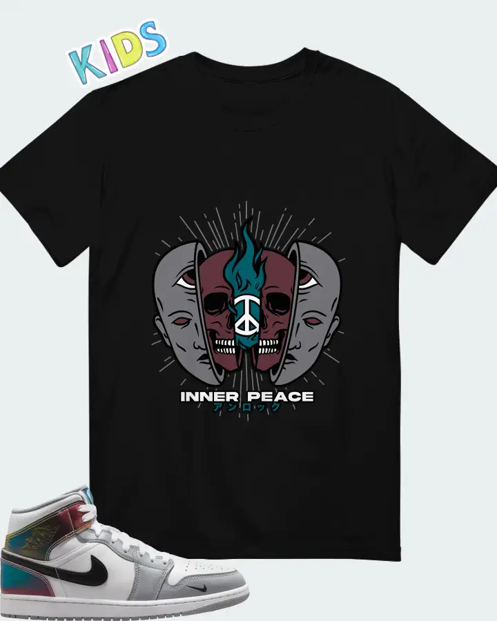 Air Jordan 1 Mid SE White Wolf Grey Black Matching Kid's T-Shirt