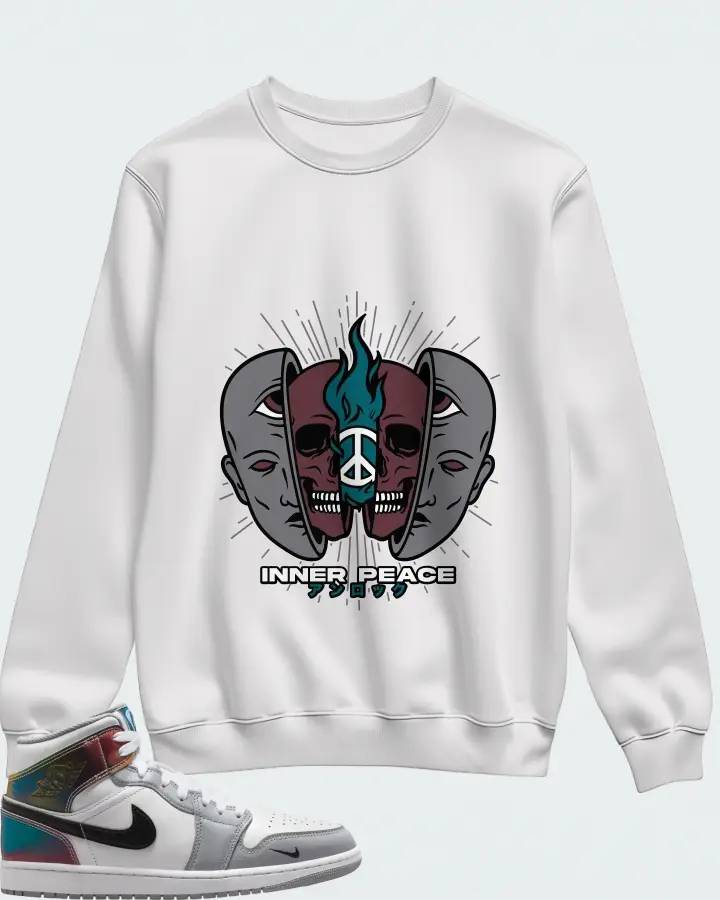 Air Jordan 1 Mid SE White Wolf Grey Black Matching Sweatshirt