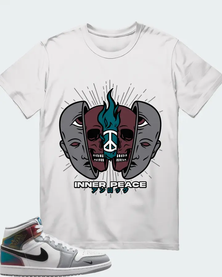 Air Jordan 1 Mid SE White Wolf Grey Black Matching T-Shirt