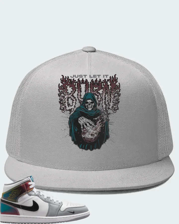 Air Jordan 1 Mid SE White Wolf Grey Black Matching Hat