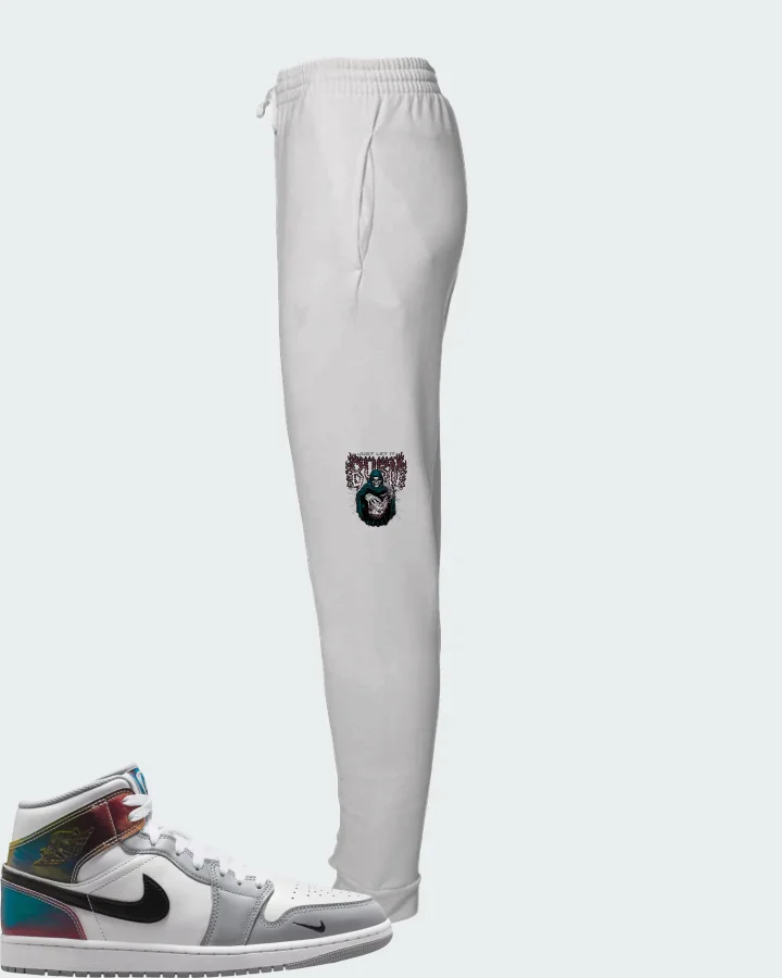 Air Jordan 1 Mid SE White Wolf Grey Black Matching Joggers