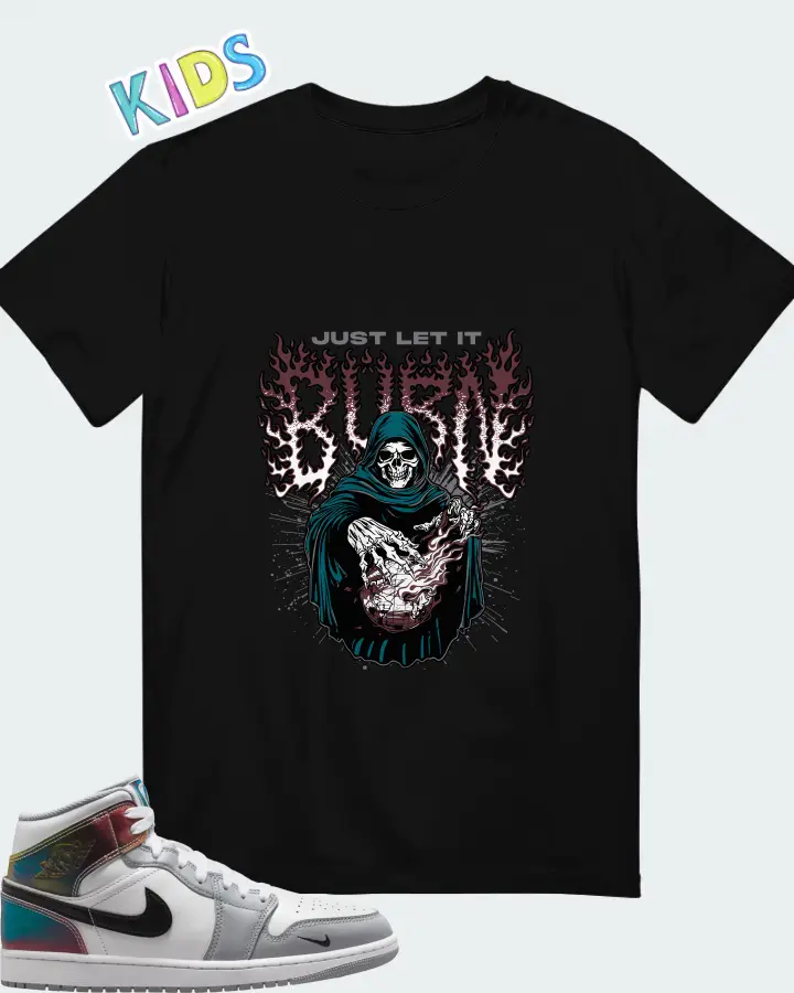 Air Jordan 1 Mid SE White Wolf Grey Black Matching Kid's T-Shirt