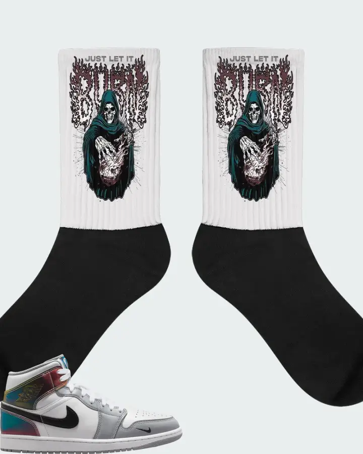 Air Jordan 1 Mid SE White Wolf Grey Black Matching Socks