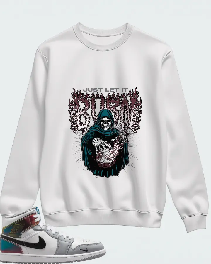 Air Jordan 1 Mid SE White Wolf Grey Black Matching Sweatshirt