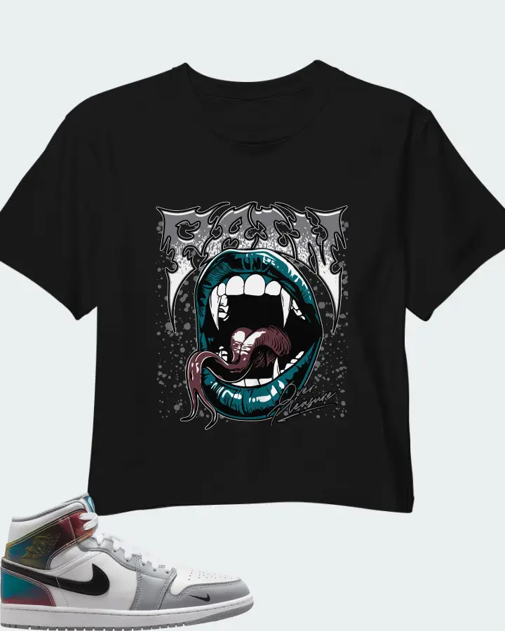 Air Jordan 1 Mid SE White Wolf Grey Black Matching Crop Top
