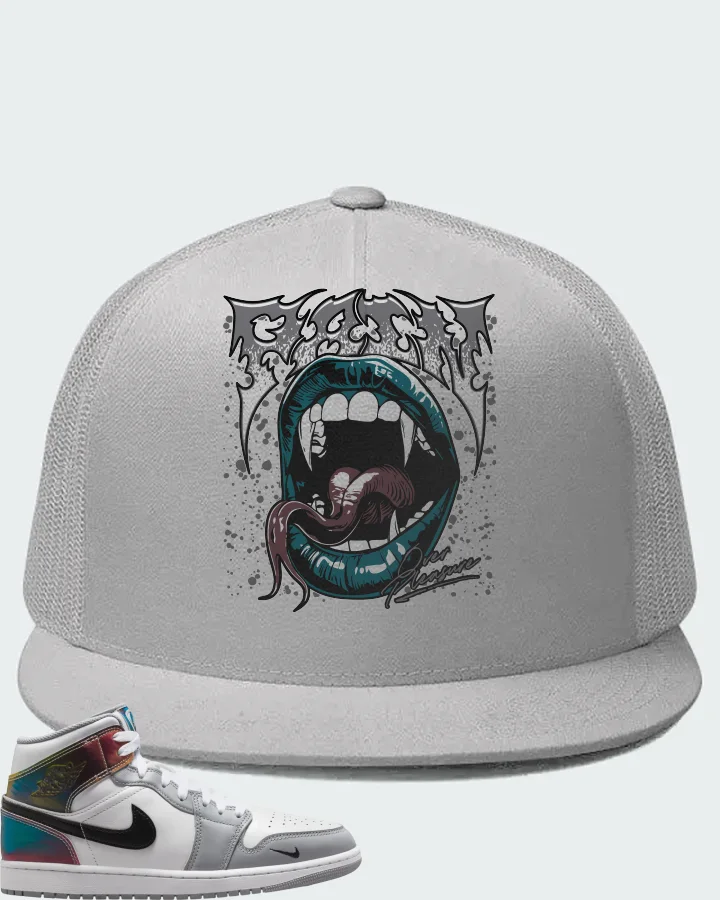 Air Jordan 1 Mid SE White Wolf Grey Black Matching Hat