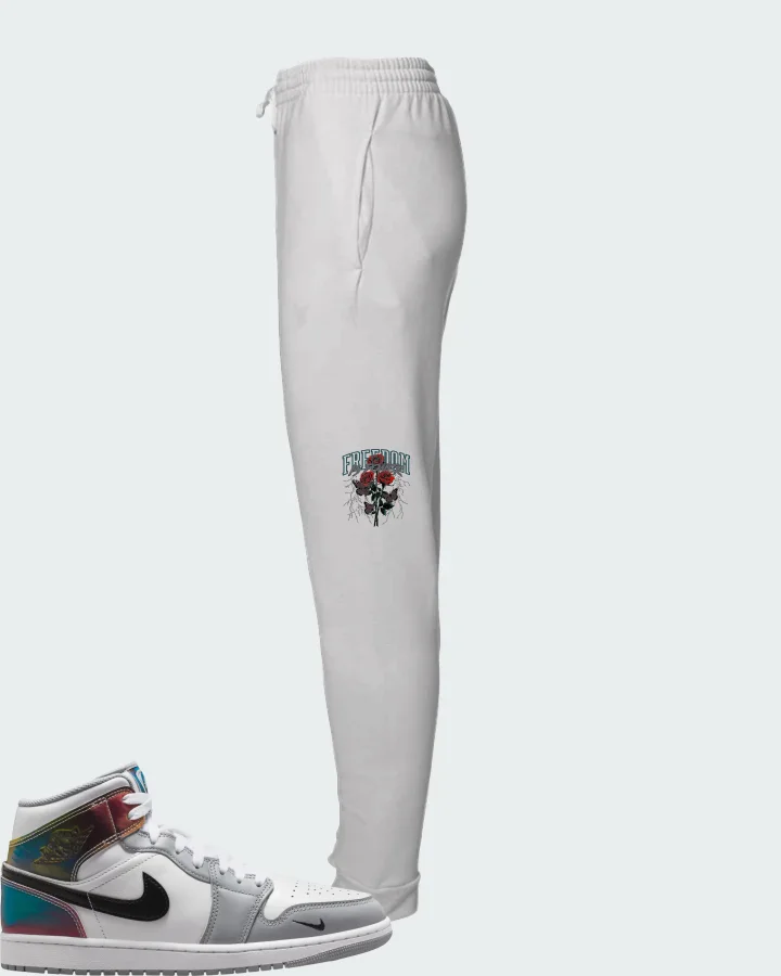 Air Jordan 1 Mid SE White Wolf Grey Black Matching Joggers