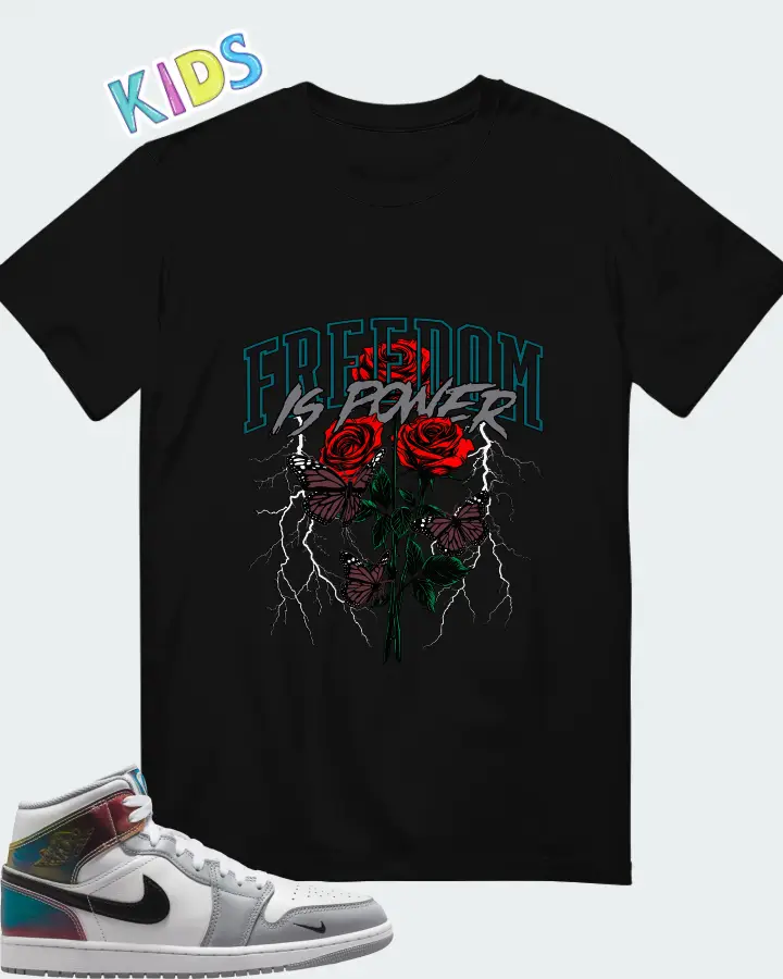 Air Jordan 1 Mid SE White Wolf Grey Black Matching Kid's T-Shirt