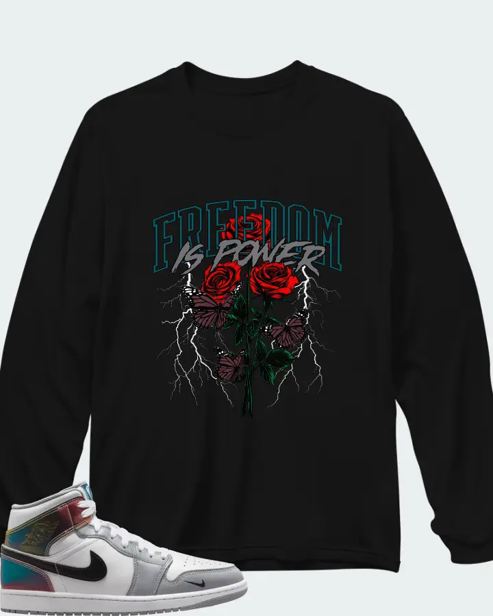 Air Jordan 1 Mid SE White Wolf Grey Black Matching Long Sleeve T-Shirt