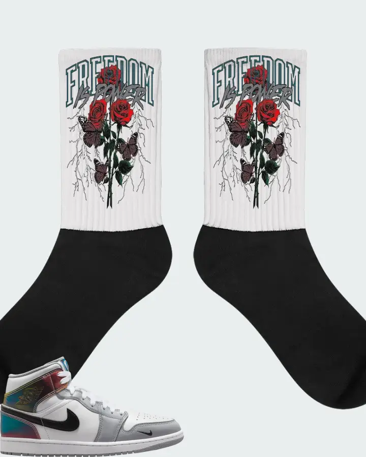 Air Jordan 1 Mid SE White Wolf Grey Black Matching Socks