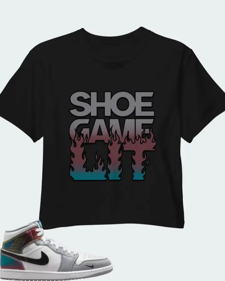 Air Jordan 1 Mid SE White Wolf Grey Black Matching Crop Top