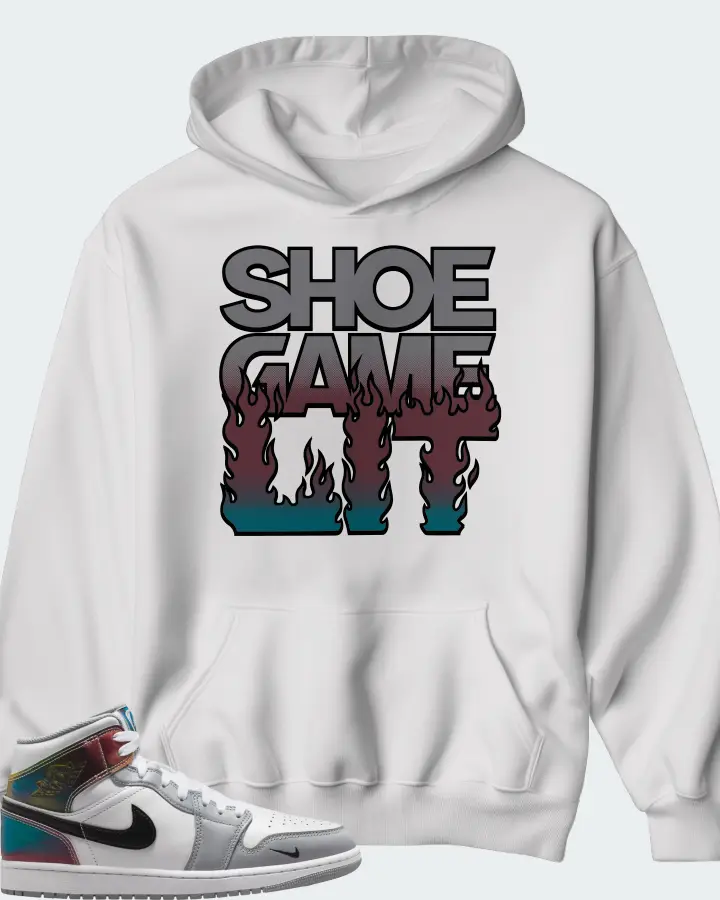 Air Jordan 1 Mid SE White Wolf Grey Black Matching Hoodie