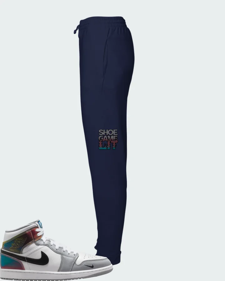 Air Jordan 1 Mid SE White Wolf Grey Black Matching Joggers