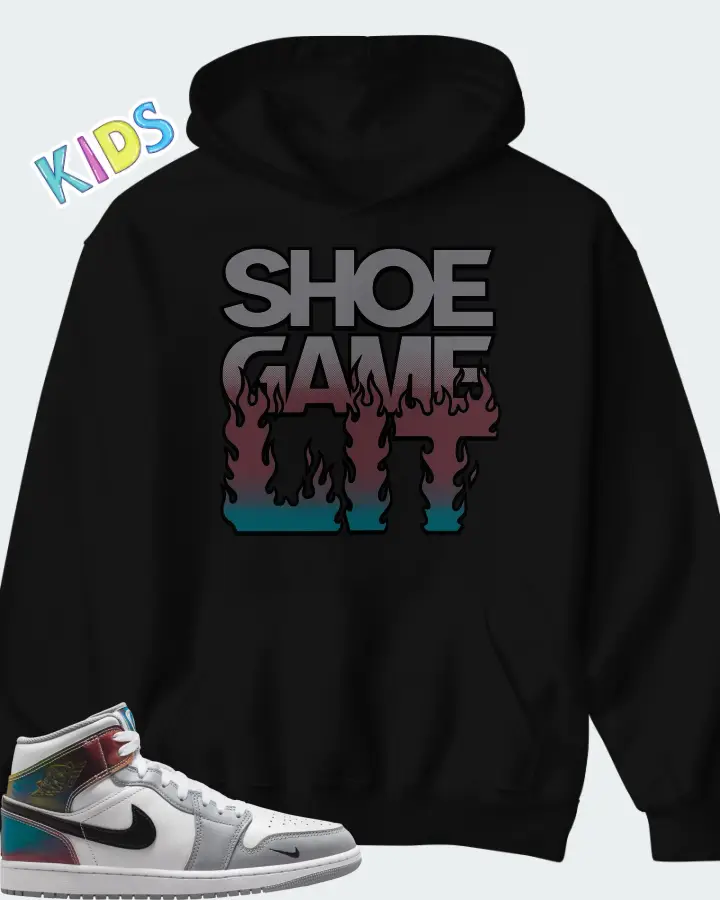 Air Jordan 1 Mid SE White Wolf Grey Black Matching Kid's Hoodie