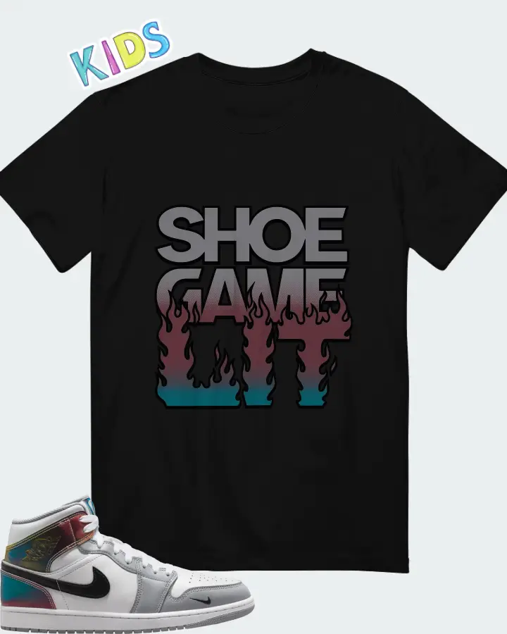 Air Jordan 1 Mid SE White Wolf Grey Black Matching Kid's T-Shirt
