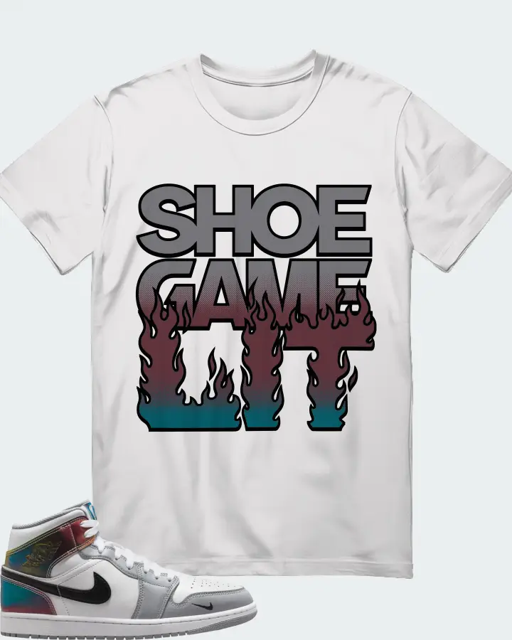 Air Jordan 1 Mid SE White Wolf Grey Black Matching T-Shirt