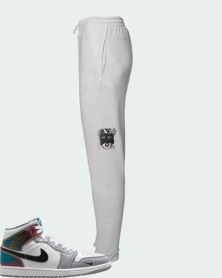 Air Jordan 1 Mid SE White Wolf Grey Black Matching Joggers