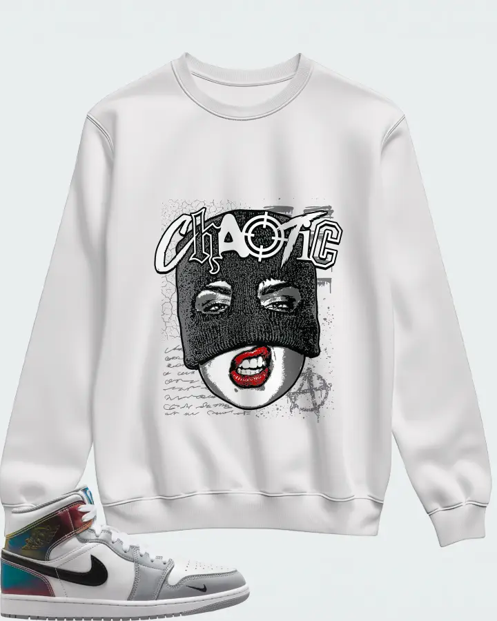 Air Jordan 1 Mid SE White Wolf Grey Black Matching Sweatshirt
