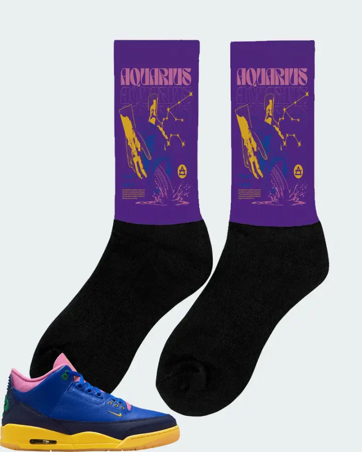 Air Jordan 3 Brazil Sneaker Matching Purple Socks (AQUARIUS) - View 3