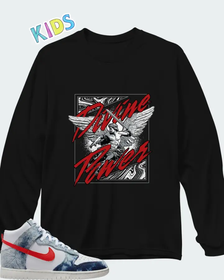 Dunk High Washed Denim Matching Kid's Long Sleeve T-Shirt