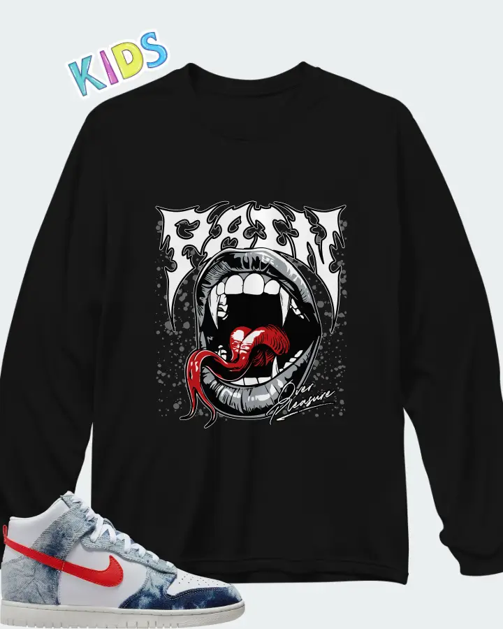 Dunk High Washed Denim Matching Kid's Long Sleeve T-Shirt