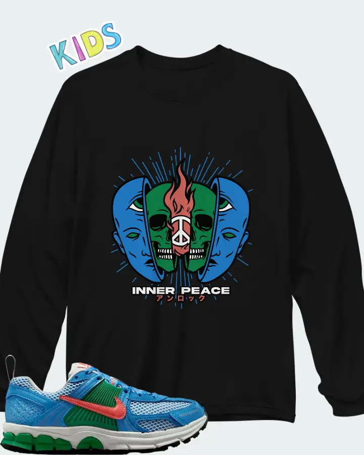 Nike Vomero 5 University Blue Stadium Green Summit White Magic Ember Matching Kid's Long Sleeve T-Shirt