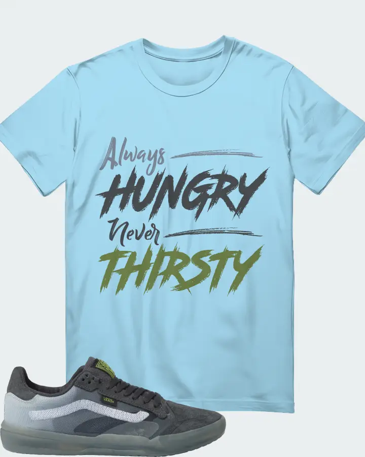 Vans EVDNT UltimateWaffle Sneaker Matching Ocean Blue T-Shirt - Always HUNGRY Never THIRSTY