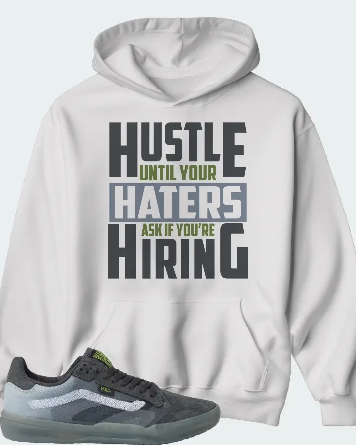 Vans EVDNT UltimateWaffle Sneaker Matching White Kid's Hoodie - HUSTLE UNTIL YOUR HATERS