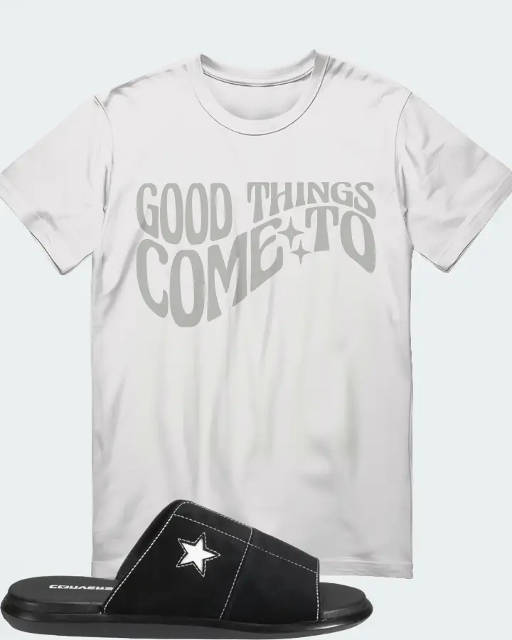 Converse One Star Sandal Addict Black Sneaker Matching White T-Shirt - Good Things Come To Those Who Pray