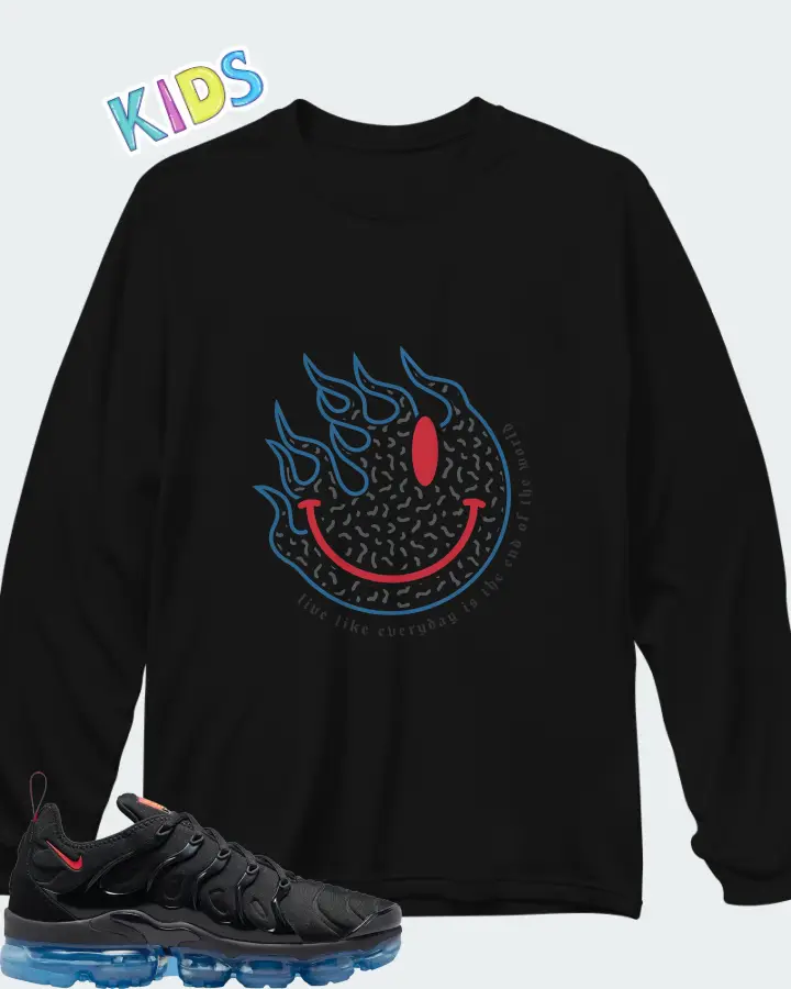 Nike Vapormax Plus Black Red Blue Matching Kid's Long Sleeve T-Shirt