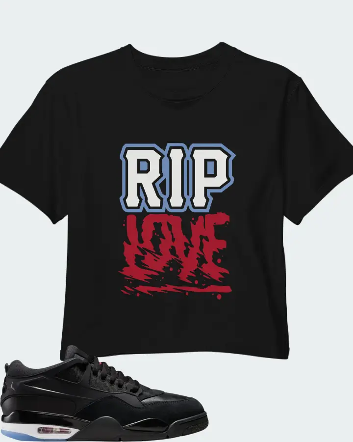 Air Jordan 4 RM Black White Varsity Red Matching Crop Top
