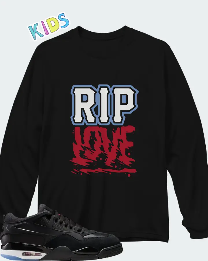 Air Jordan 4 RM Black White Varsity Red Matching Kid's Long Sleeve T-Shirt