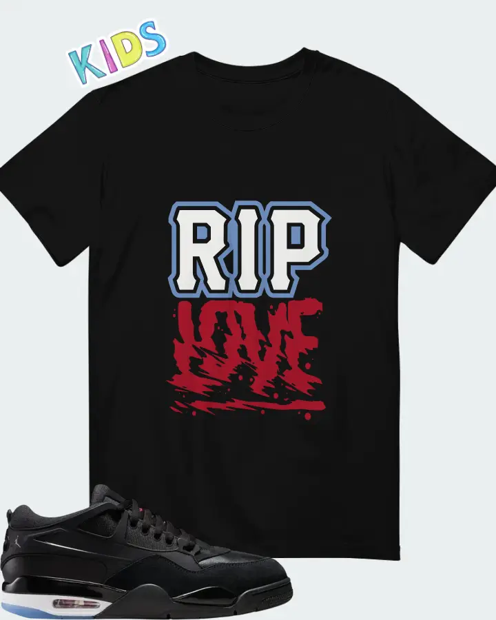 Air Jordan 4 RM Black White Varsity Red Matching Kid's T-Shirt