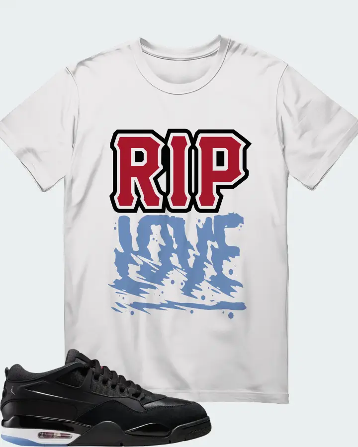 Air Jordan 4 RM Black White Varsity Red Matching T-Shirt