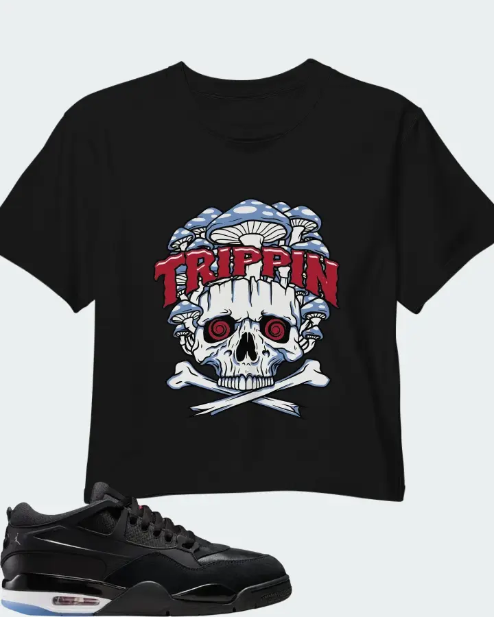 Air Jordan 4 RM Black White Varsity Red Matching Crop Top