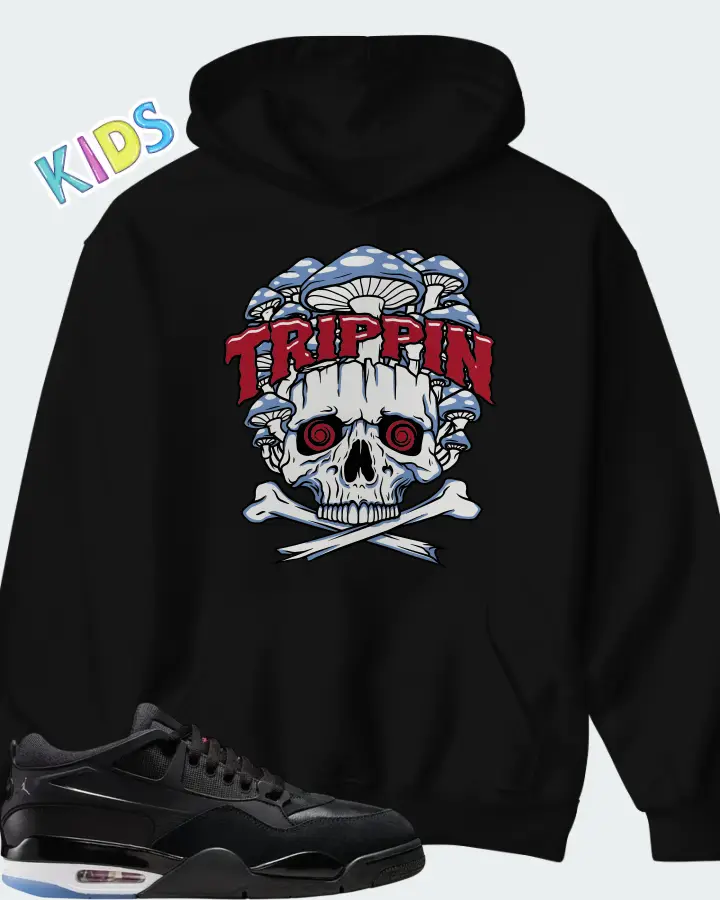 Air Jordan 4 RM Black White Varsity Red Matching Kid's Hoodie