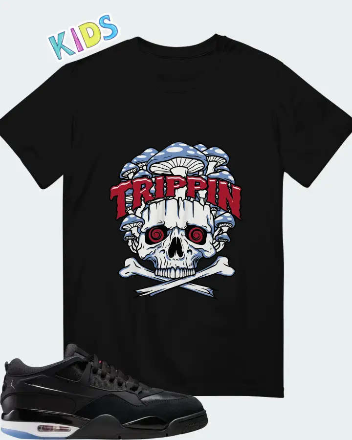 Air Jordan 4 RM Black White Varsity Red Matching Kid's T-Shirt