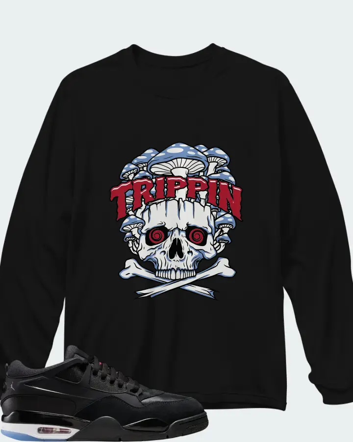 Air Jordan 4 RM Black White Varsity Red Matching Long Sleeve T-Shirt