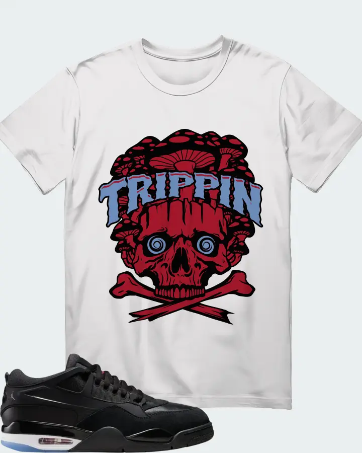 Air Jordan 4 RM Black White Varsity Red Matching T-Shirt