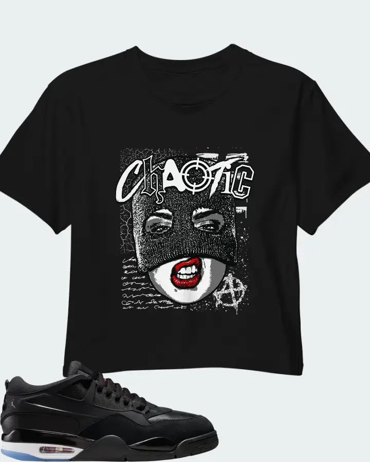 Air Jordan 4 RM Black White Varsity Red Matching Crop Top
