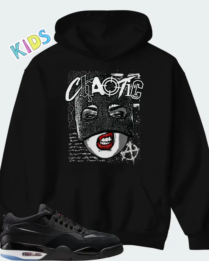 Air Jordan 4 RM Black White Varsity Red Matching Kid's Hoodie