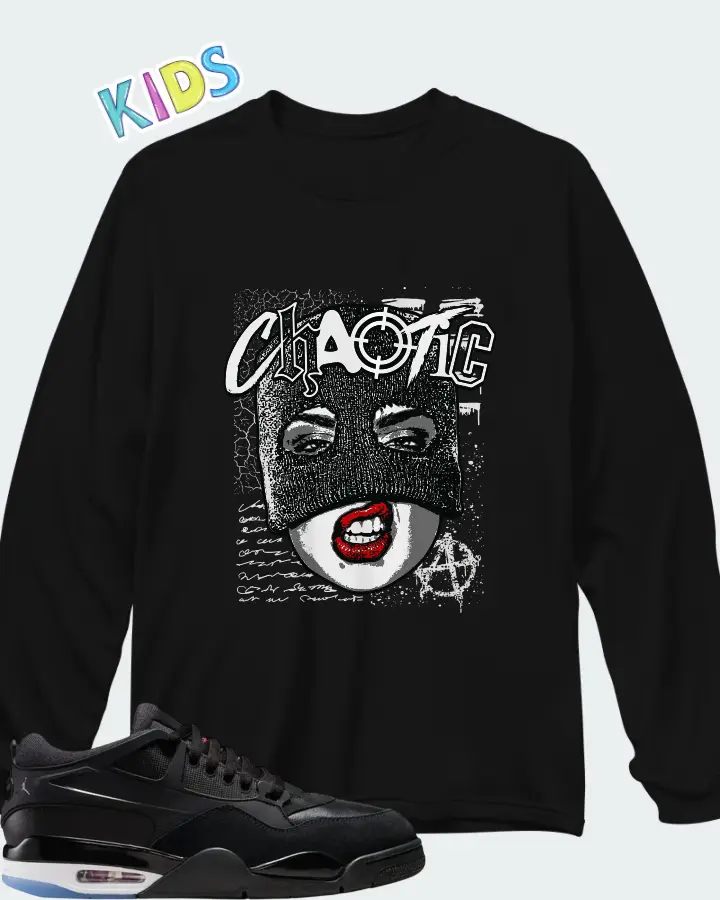 Air Jordan 4 RM Black White Varsity Red Matching Kid's Long Sleeve T-Shirt