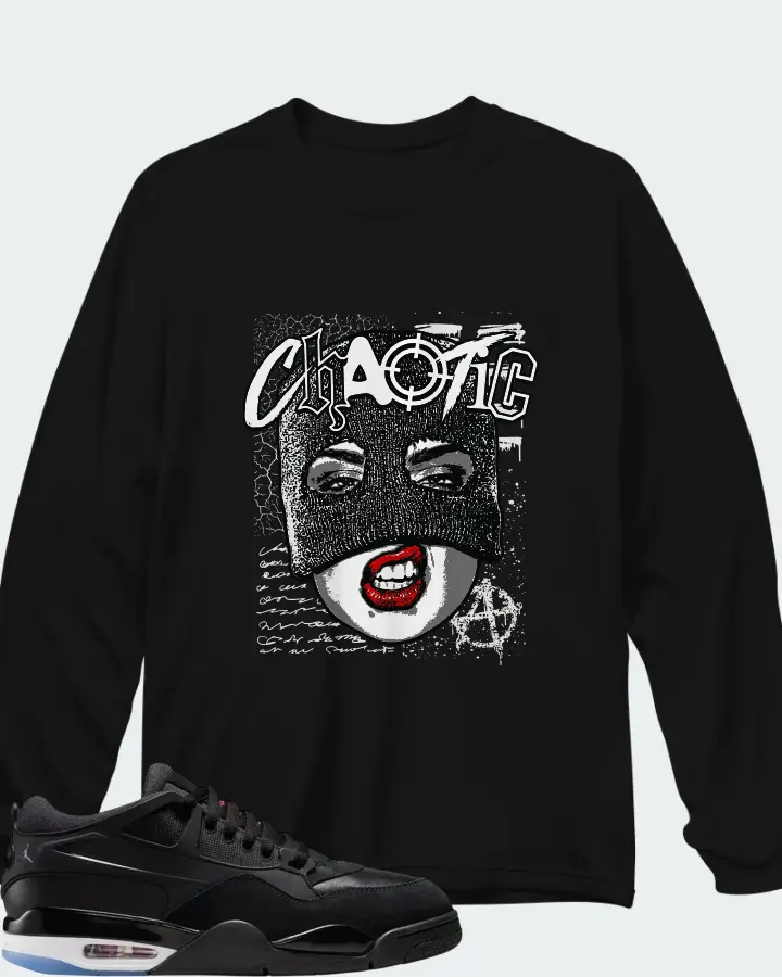 Air Jordan 4 RM Black White Varsity Red Matching Long Sleeve T-Shirt