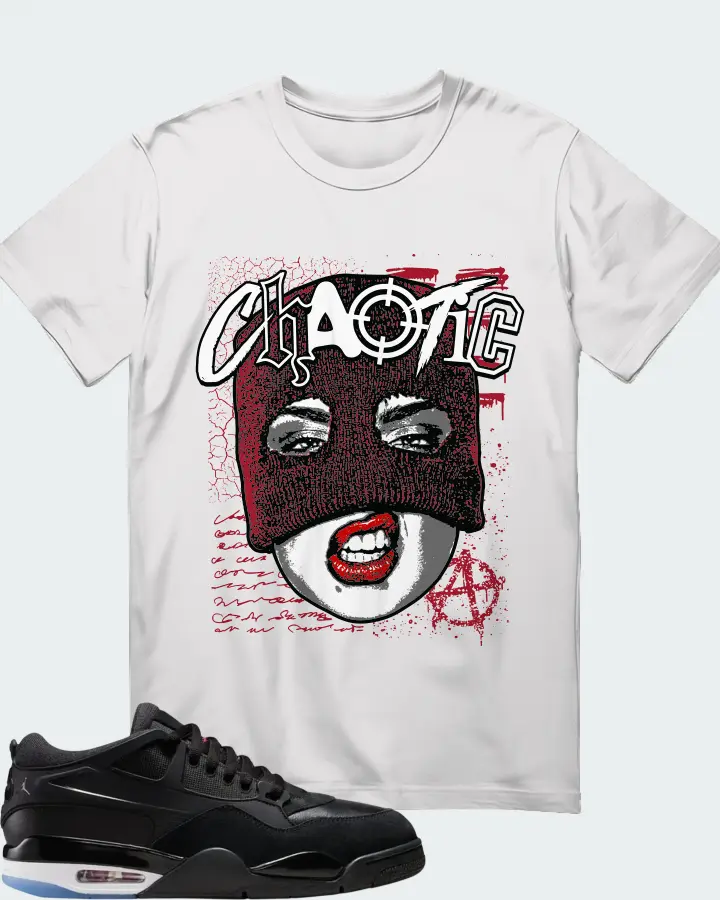 Air Jordan 4 RM Black White Varsity Red Matching T-Shirt
