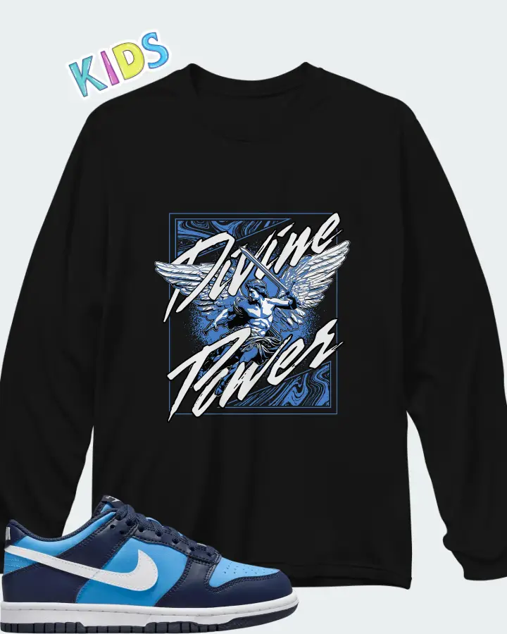 Dunk Low University Blue Matching Kid's Long Sleeve T-Shirt